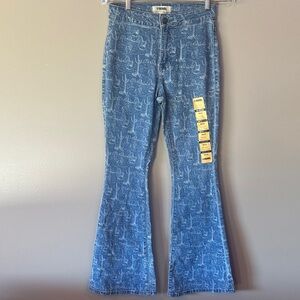 ROCK&ROLL Flared Jeans with Cactus Print Sz 25x32 Brand New